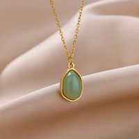 304 Stainless Steel 18K Gold Plated Casual Plating Inlay Solid Color Natural Stone Pendant Necklace main image 3