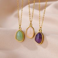 304 Stainless Steel 18K Gold Plated Casual Plating Inlay Solid Color Natural Stone Pendant Necklace main image 4