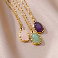 304 Stainless Steel 18K Gold Plated Casual Plating Inlay Solid Color Natural Stone Pendant Necklace main image 1