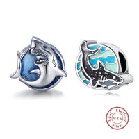1 Piece Diameter 11.8mm Hole 4~4.9mm Sterling Silver Rhodium Plated Irregular Shark Whale Polished Beads main image 1