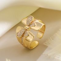 Wholesale Simple Style Commute Geometric Heart Shape Copper Hollow Out Inlay 18K Gold Plated Zircon Open Rings sku image 4