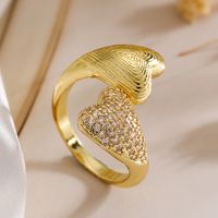 Wholesale Simple Style Commute Geometric Heart Shape Copper Hollow Out Inlay 18K Gold Plated Zircon Open Rings sku image 3