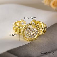 Wholesale Simple Style Commute Geometric Heart Shape Copper Hollow Out Inlay 18K Gold Plated Zircon Open Rings main image 3