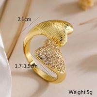 Wholesale Simple Style Commute Geometric Heart Shape Copper Hollow Out Inlay 18K Gold Plated Zircon Open Rings main image 2