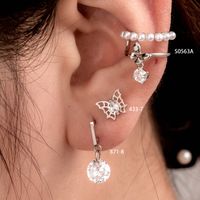 1 Piece Casual French Style Korean Style Round Butterfly Inlay Copper Pearl Zircon Ear Studs main image 1