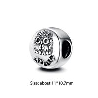 1 Piece Hole 4~4.9mm Sterling Silver Zircon Rhodium Plated Animal Owl Polished Beads main image 6