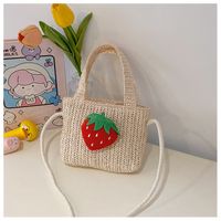 Women's Mini Straw Strawberry Bow Knot Cute Square Open Handbag main image 6