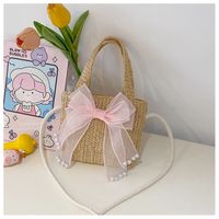 Women's Mini Straw Strawberry Bow Knot Cute Square Open Handbag main image 5