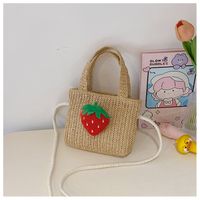 Women's Mini Straw Strawberry Bow Knot Cute Square Open Handbag main image 2