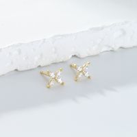1 Pair Simple Style Flower Plating Inlay Sterling Silver Zircon White Gold Plated Ear Studs main image 6