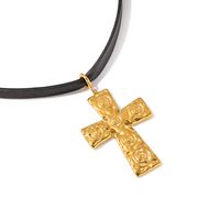 IG Style Simple Style Cross 304 Stainless Steel Leather Rope 18K Gold Plated Women's Pendant Necklace main image 6