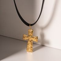 IG Style Simple Style Cross 304 Stainless Steel Leather Rope 18K Gold Plated Women's Pendant Necklace main image 4