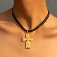IG Style Simple Style Cross 304 Stainless Steel Leather Rope 18K Gold Plated Women's Pendant Necklace main image 1