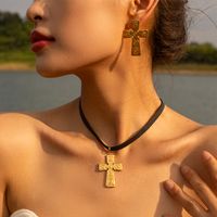 IG Style Simple Style Cross 304 Stainless Steel Leather Rope 18K Gold Plated Women's Pendant Necklace main image 5