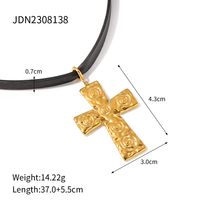 IG Style Simple Style Cross 304 Stainless Steel Leather Rope 18K Gold Plated Women's Pendant Necklace sku image 1