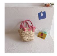 Girl's Straw Solid Color Cute Bucket Open Handbag main image 2