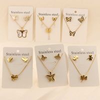 Titan Stahl 18 Karat Vergoldet Elegant Einfacher Stil Schmetterling Bogenknoten Armbänder Ohrringe Halskette main image 1