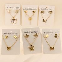 Titanium Steel 18K Gold Plated Elegant Simple Style Butterfly Bow Knot Bracelets Earrings Necklace main image 1