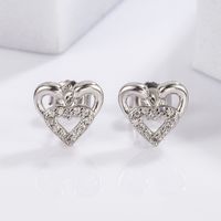 1 Pair Elegant Romantic Shiny Triangle Heart Shape Crown Inlay Carving Sterling Silver Zircon White Gold Plated Ear Studs main image 3