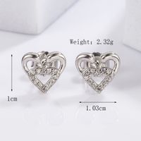 1 Pair Elegant Romantic Shiny Triangle Heart Shape Crown Inlay Carving Sterling Silver Zircon White Gold Plated Ear Studs main image 2