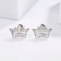 1 Pair Elegant Romantic Shiny Triangle Heart Shape Crown Inlay Carving Sterling Silver Zircon White Gold Plated Ear Studs main image 4