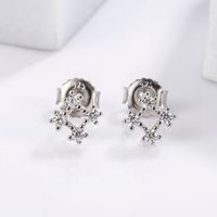 1 Pair Elegant Romantic Shiny Triangle Heart Shape Crown Inlay Carving Sterling Silver Zircon White Gold Plated Ear Studs main image 7