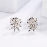 1 Pair Elegant Romantic Shiny Triangle Heart Shape Crown Inlay Carving Sterling Silver Zircon White Gold Plated Ear Studs main image 9