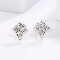1 Pair Elegant Romantic Shiny Triangle Heart Shape Crown Inlay Carving Sterling Silver Zircon White Gold Plated Ear Studs main image 10