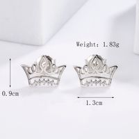 1 Pair Elegant Romantic Shiny Triangle Heart Shape Crown Inlay Carving Sterling Silver Zircon White Gold Plated Ear Studs sku image 5