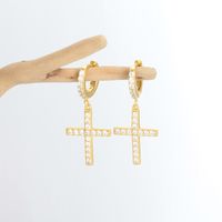 1 Pair Sweet Cross Plating Inlay Sterling Silver Zircon Gold Plated Earrings main image 9