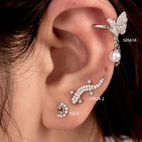 1 Piece Casual French Style Korean Style Gecko Moon Butterfly Chain Inlay Copper Pearl Zircon Drop Earrings Ear Studs main image 5