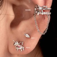 1 Piece Casual French Style Korean Style Geometric Unicorn Bow Knot Chain Hollow Out Inlay Copper Zircon Drop Earrings Ear Studs main image 5