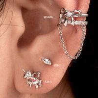 1 Pieza Casual Estilo Francés Estilo Coreano Geométrico Unicornio Nudo De Lazo Cadena Ahuecar Embutido Cobre Circón Pendientes De Gota Pendientes main image 1