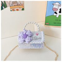 Girl's Pu Leather Flower Cute Pearls Square Buckle Handbag main image 7