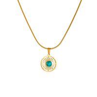 Titanium Steel 18K Gold Plated Vintage Style Simple Style Hollow Out Inlay Sun Turquoise Pendant Necklace main image 3