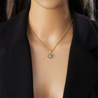 Titanium Steel 18K Gold Plated Vintage Style Simple Style Hollow Out Inlay Sun Turquoise Pendant Necklace main image 5