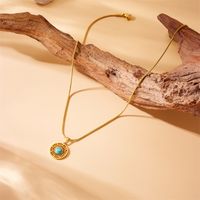 Titanium Steel 18K Gold Plated Vintage Style Simple Style Hollow Out Inlay Sun Turquoise Pendant Necklace main image 4