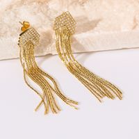 1 Pair IG Style Simple Style Shiny Tassel Lines Inlay 304 Stainless Steel Rhinestones 18K Gold Plated Drop Earrings main image 3