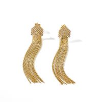 1 Pair IG Style Simple Style Shiny Tassel Lines Inlay 304 Stainless Steel Rhinestones 18K Gold Plated Drop Earrings main image 5