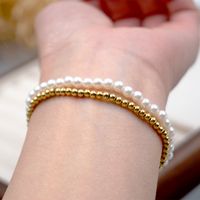 Wholesale Jewelry Simple Style Classic Style Round 304 Stainless Steel Imitation Pearl Titanium Steel Beaded Bracelets main image 1