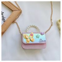 Girl's Special Material Letter Butterfly Cute Pearls Square Flip Cover Handbag main image 6