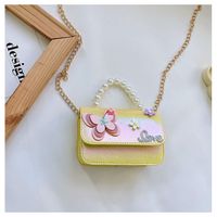 Girl's Special Material Letter Butterfly Cute Pearls Square Flip Cover Handbag main image 3