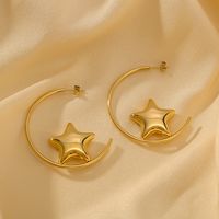 1 Pair IG Style Classic Style Shiny C Shape Pentagram Three-dimensional 304 Stainless Steel 18K Gold Plated Ear Studs main image 4