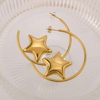 1 Pair IG Style Classic Style Shiny C Shape Pentagram Three-dimensional 304 Stainless Steel 18K Gold Plated Ear Studs main image 5