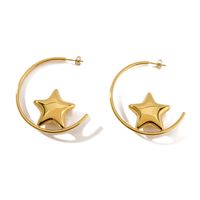 1 Pair IG Style Classic Style Shiny C Shape Pentagram Three-dimensional 304 Stainless Steel 18K Gold Plated Ear Studs main image 6