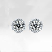 Sterling Silver 18K Gold Plated Classic Style Shiny Inlay Round Heart Shape Flower Lab-grown Diamonds Moissanite Ear Studs main image 3