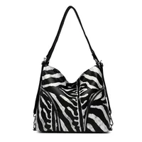 Women's Large Pu Leather Cows Zebra Streetwear Square Zipper Tote Bag sku image 1