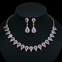 Copper Elegant Glam Shiny Inlay Water Droplets Zircon Rings Bracelets Necklace sku image 11