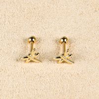 1 Pair Simple Style Shiny Scissors Bee Dragonfly Polishing Inlay Copper Zircon 18K Gold Plated Ear Studs sku image 1