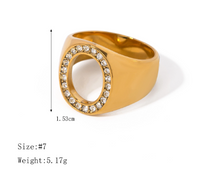 304 Stainless Steel 18K Gold Plated IG Style Modern Style Cool Style Inlay Round Rhinestones Rings main image 2